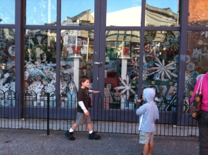 Boys admire the wooden scuplture garden of Romano Gabriel perserved in a downtown Eureka storefront.  (You'll have to Google this one if you want the back story.) 