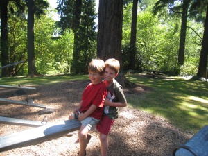 Teetor Totters: The boys enjoyed playing hide and seek in the Rose Gardens at Washington Park, but the teetor totters were their favorite attraction.