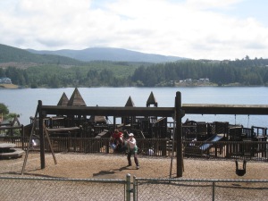 The world's best play structure: locals on Devil's Lake rallied to build a massive wooden play structure that rivals any I've ever seen.  The boys (i.e., the experts) give it top marks. 